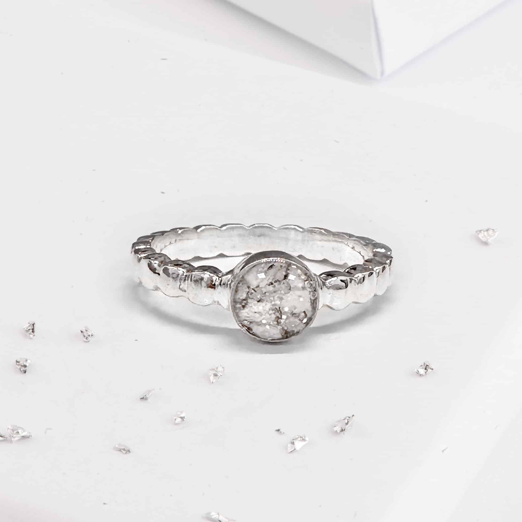 Ashes or Hair Resin Gem Inlaid Bobble Silver Ring