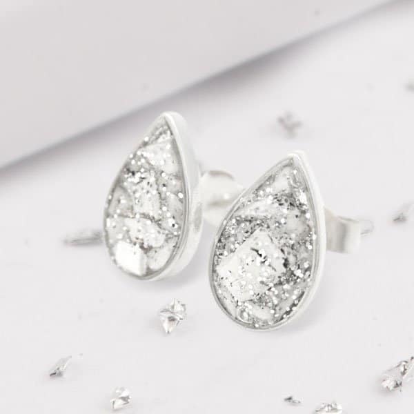 Ashes or Hair Resin Inlaid Teardrop Stud Earrings