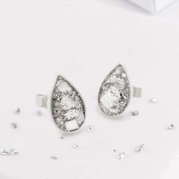 Ashes or Hair Resin Inlaid Teardrop Stud Earrings