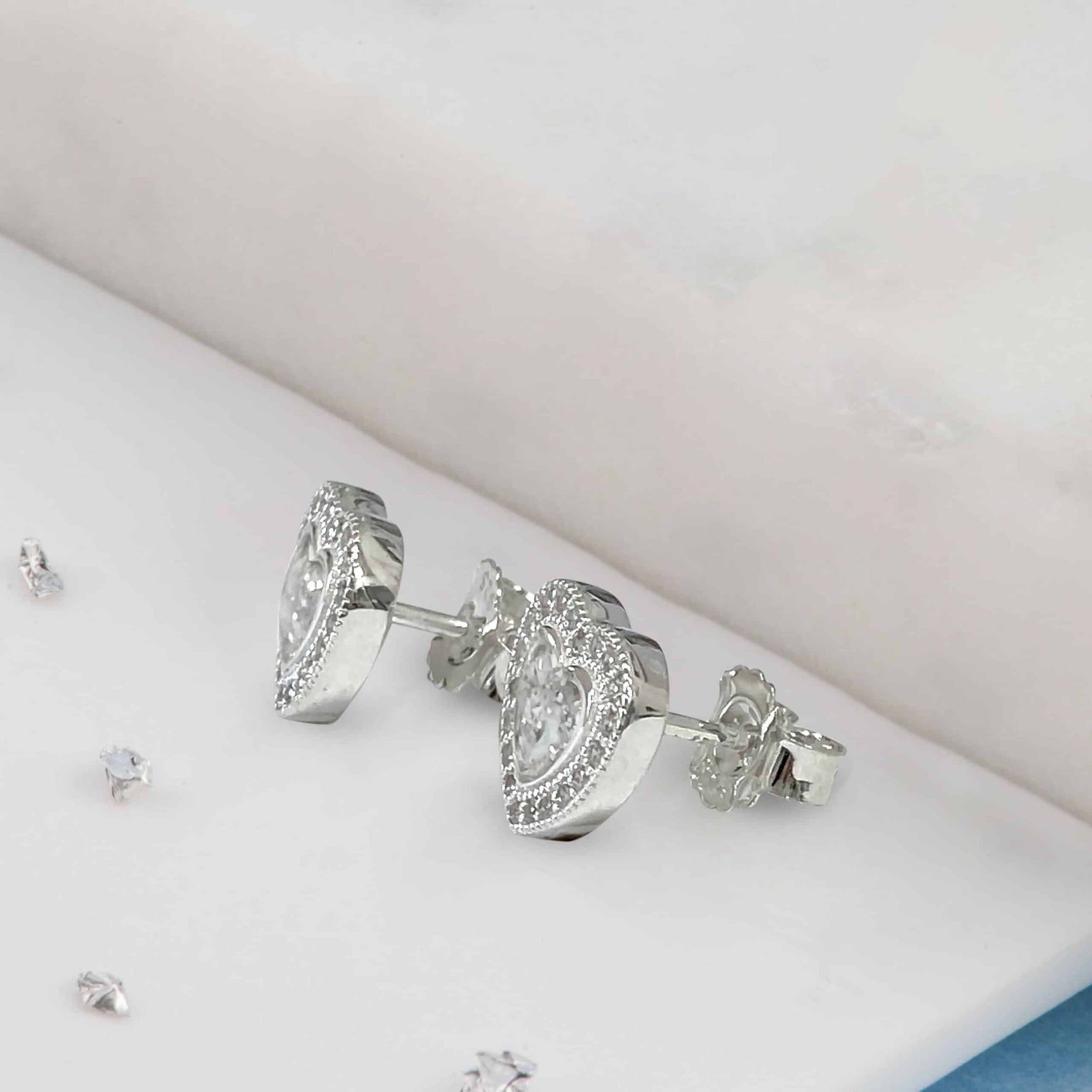 Ashes or hair small heart crystal stud earrings