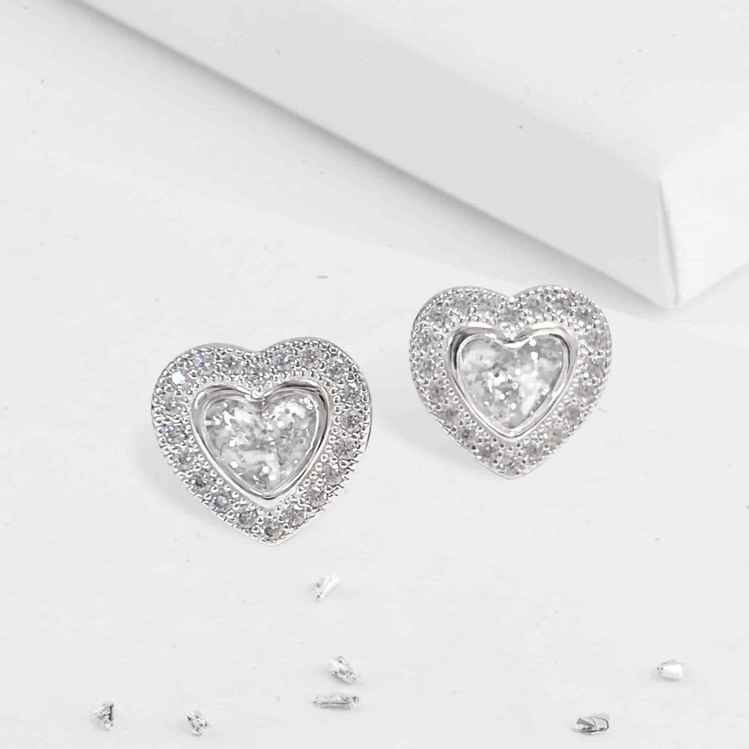 Ashes or hair small heart crystal stud earrings