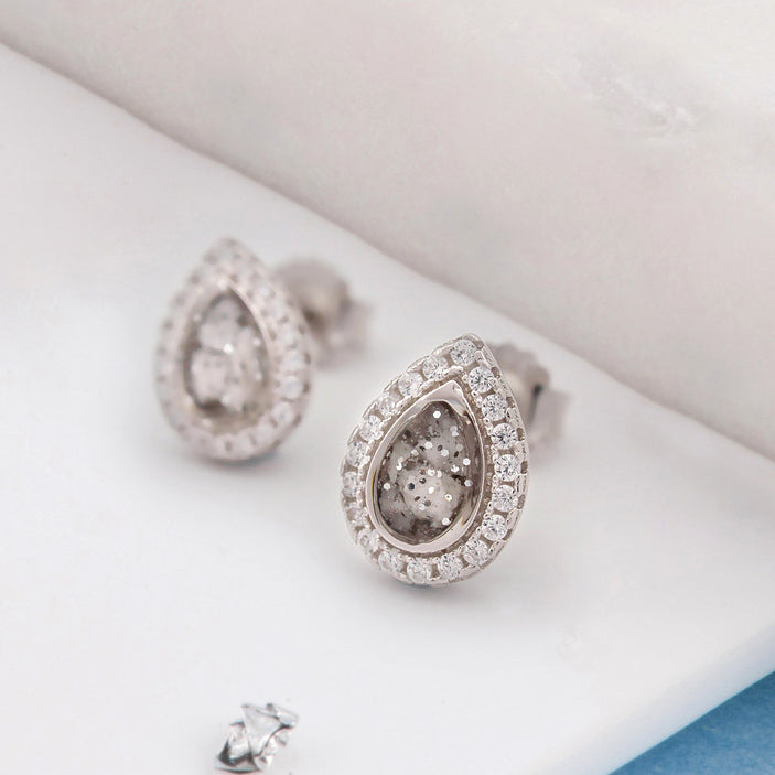 Ashes or hair small teardrop crystal stud earrings