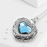 Ashes or hair sterling silver blue crystal heart urn pendant