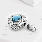 Ashes or hair sterling silver blue crystal heart urn pendant