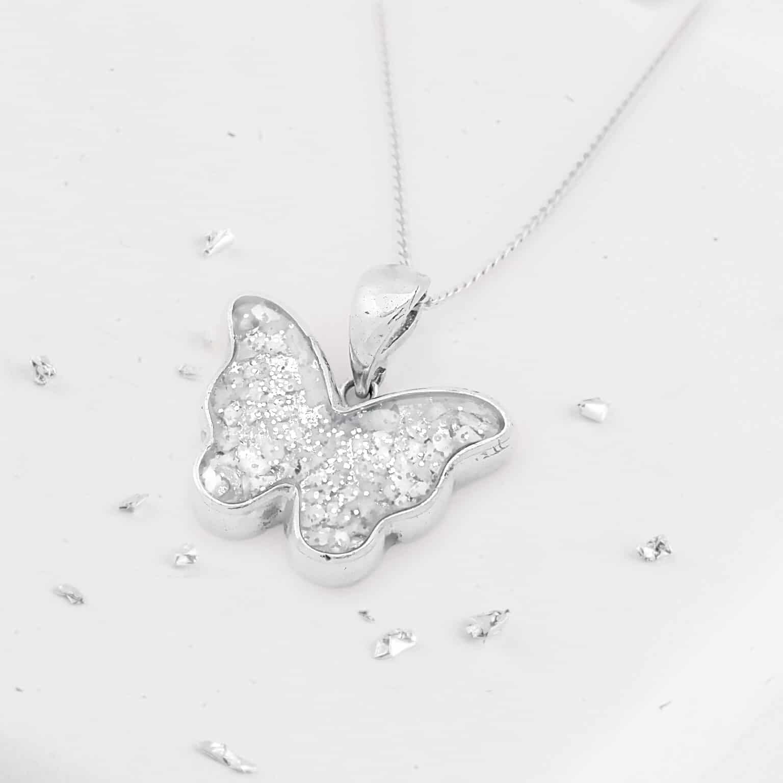 Ashes or hair sterling silver inlaid Butterfly pendant