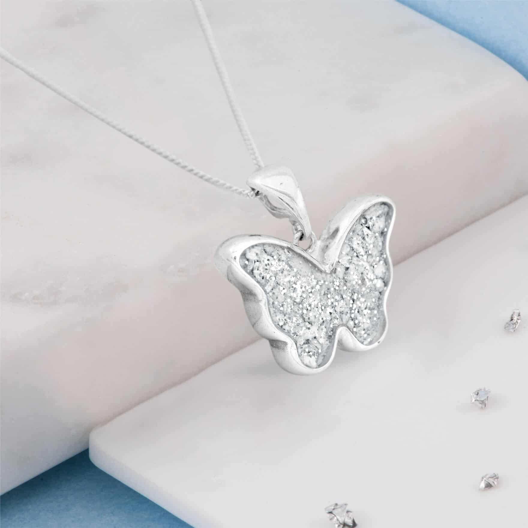 Ashes or hair sterling silver inlaid Butterfly pendant