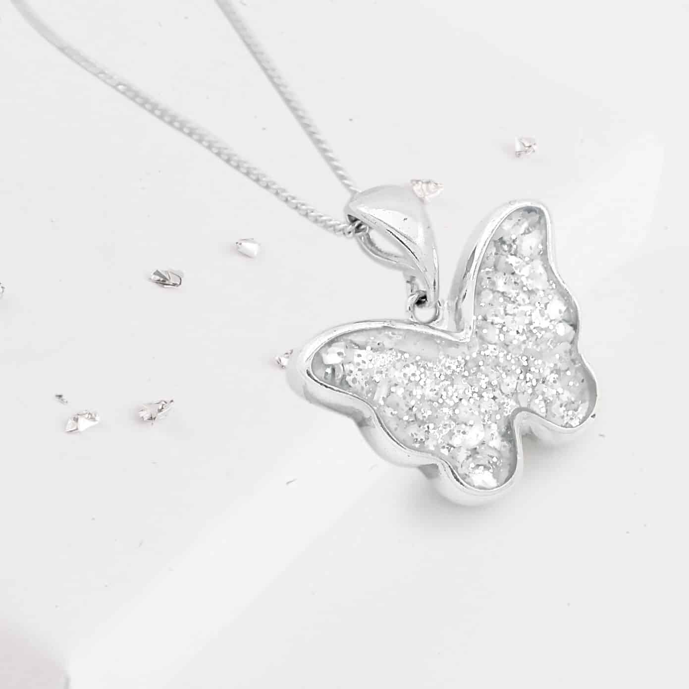 Ashes or hair sterling silver inlaid Butterfly pendant