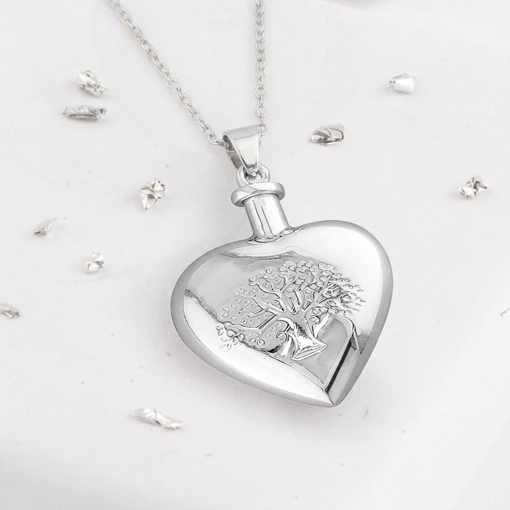 Ashes or Hair Tree Of Life Heart Shaped Urn Necklace