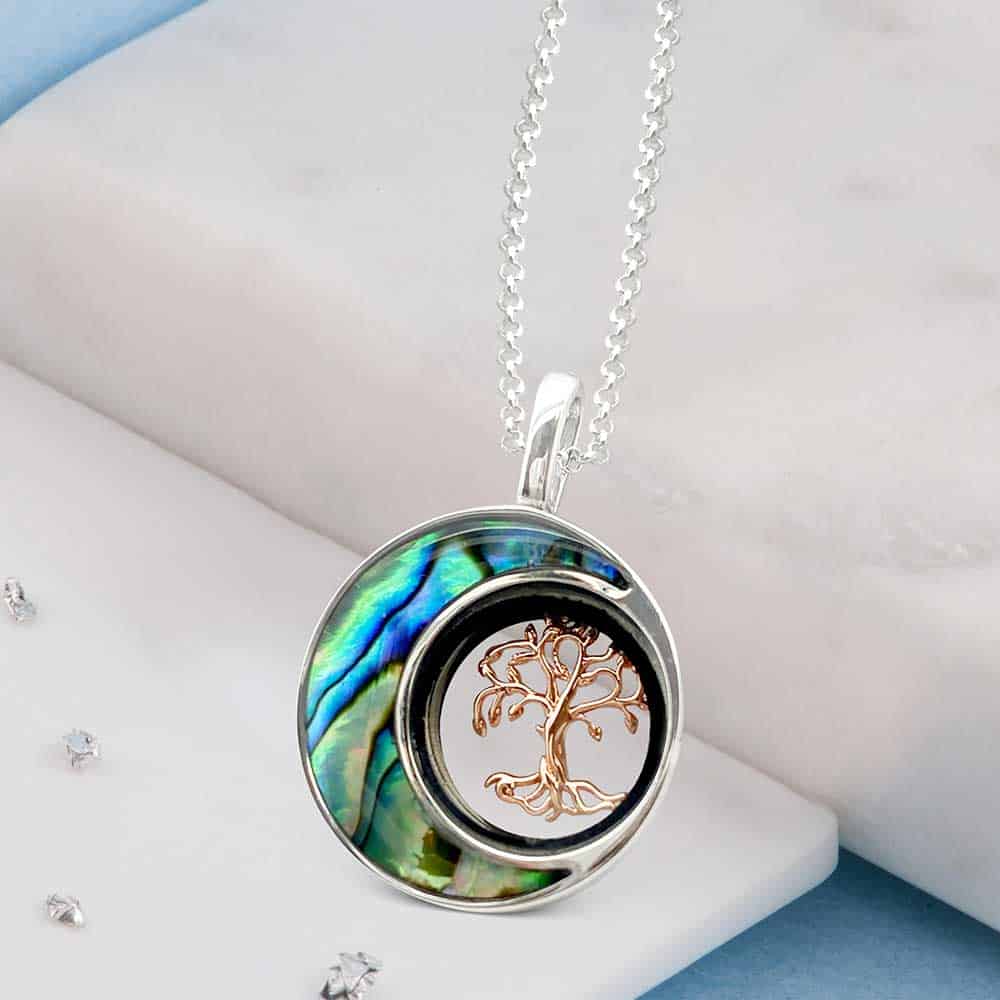 Ashes sterling silver abalone & rose gold tree of life urn pendant