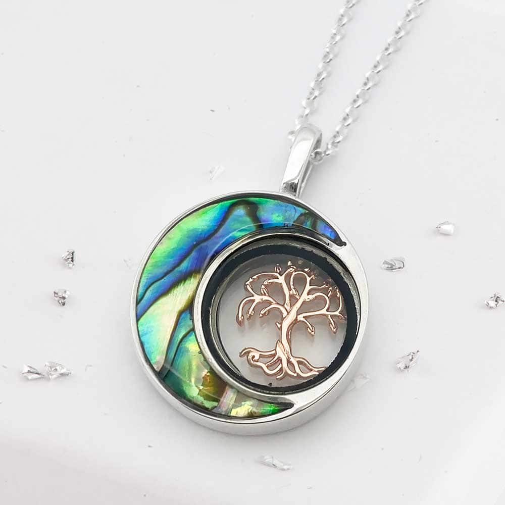 Ashes sterling silver abalone & rose gold tree of life urn pendant