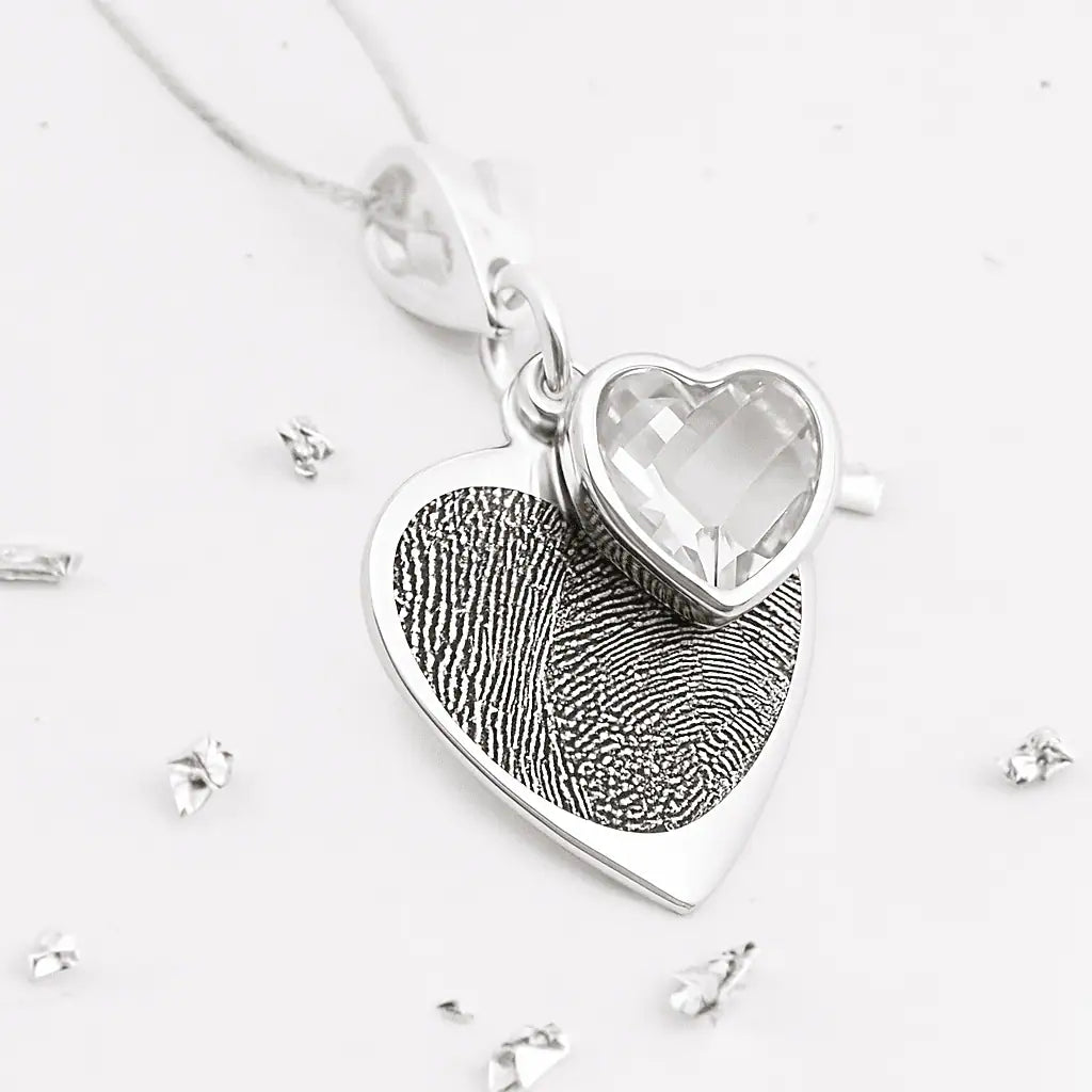 Fingerprint Birthstone Heart Pendant