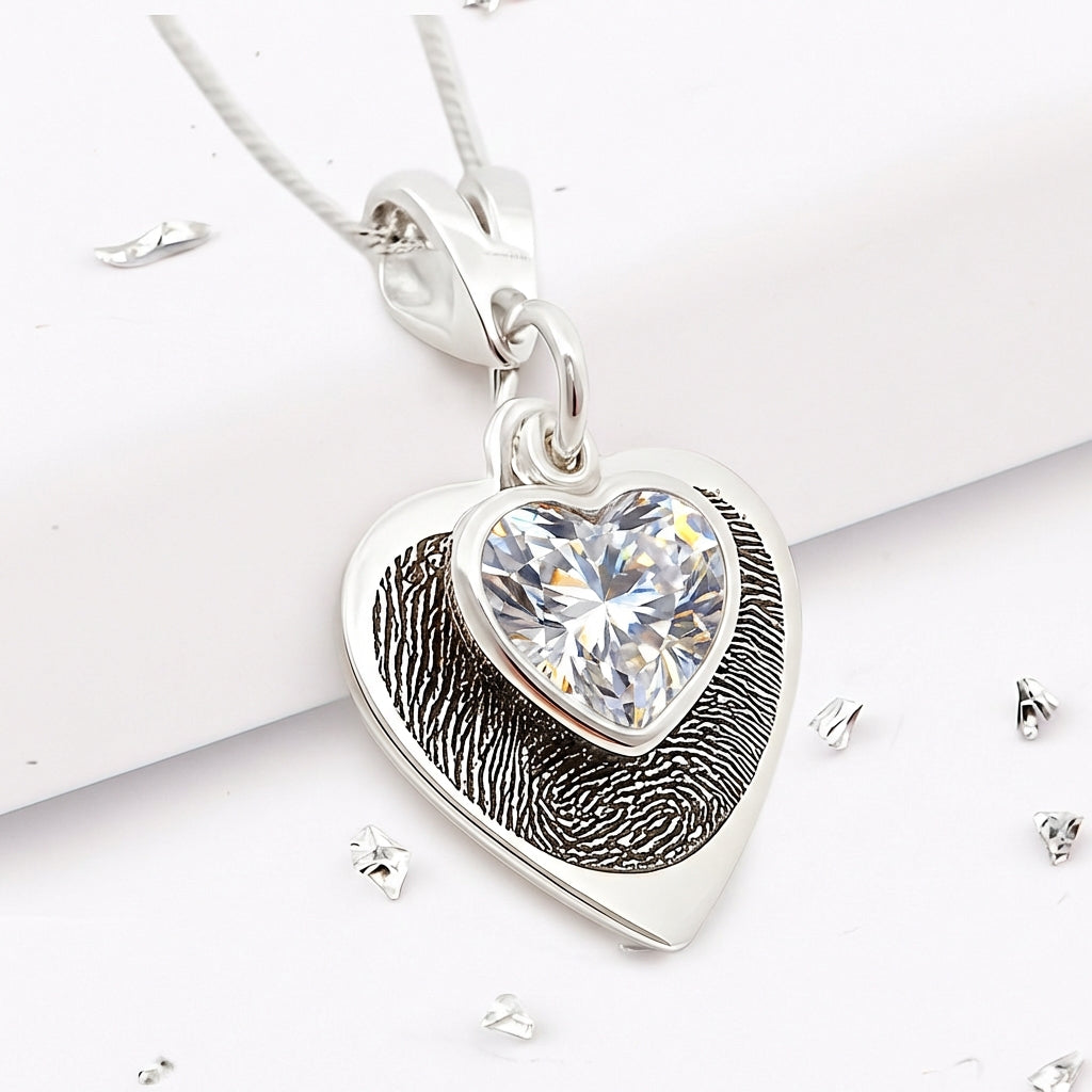 Fingerprint Birthstone Heart Pendant