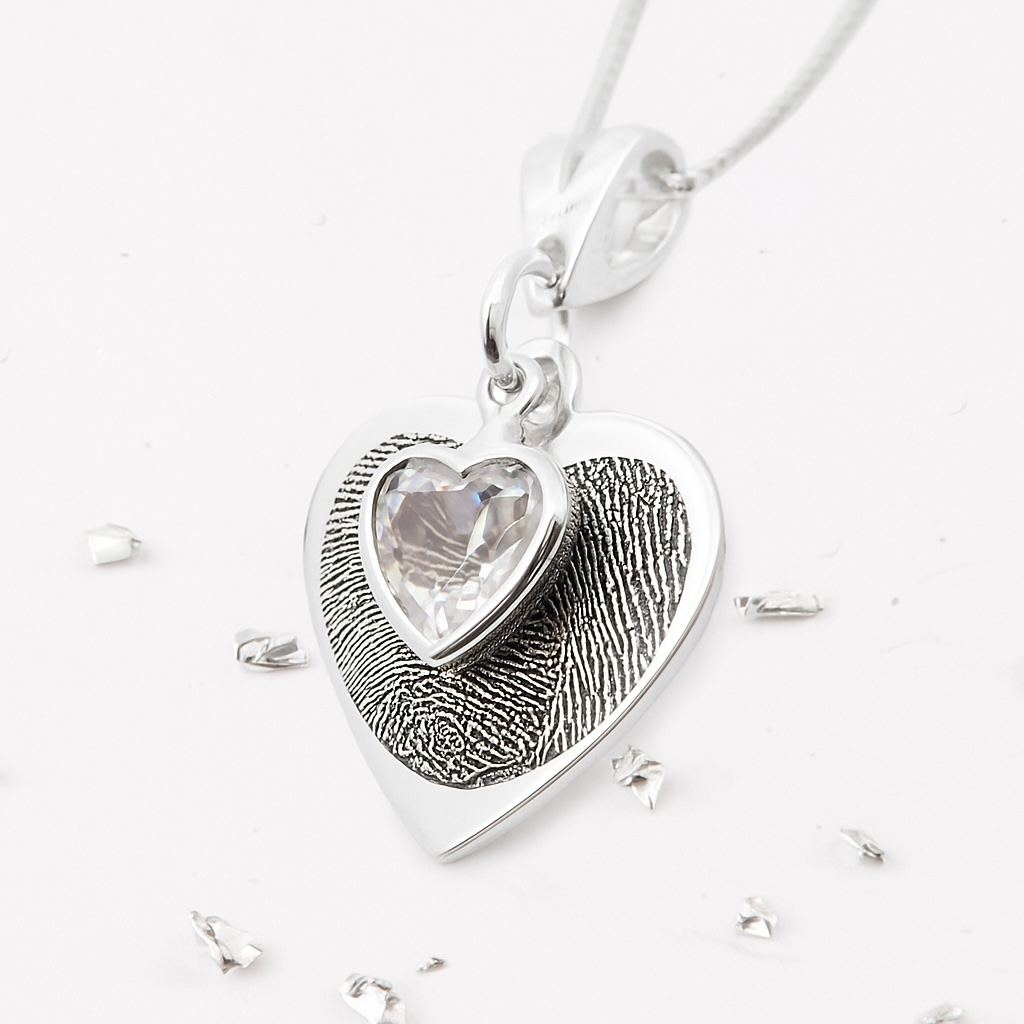 Fingerprint Birthstone Heart Pendant