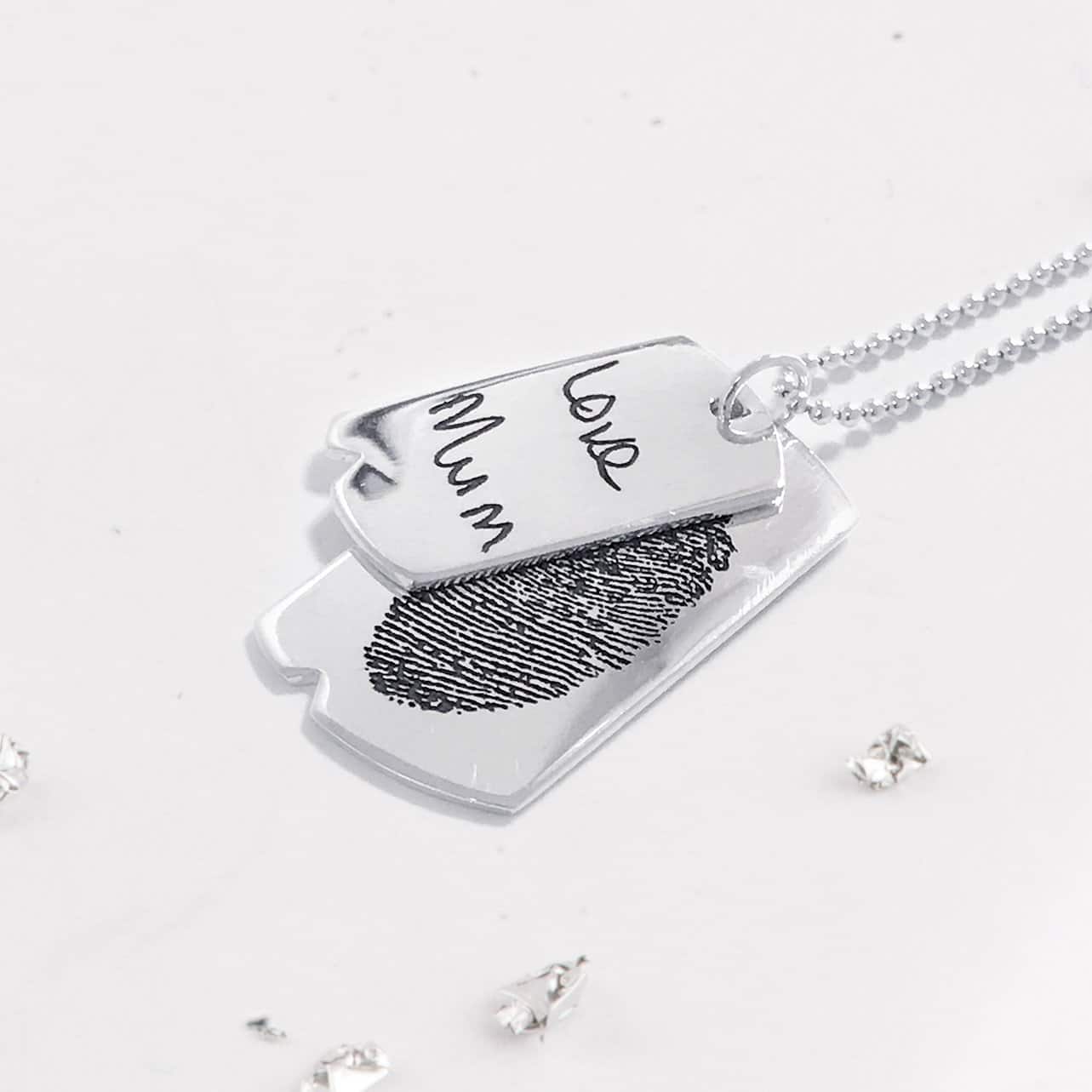 Fingerprint Double Dog Tag Necklace And Chain