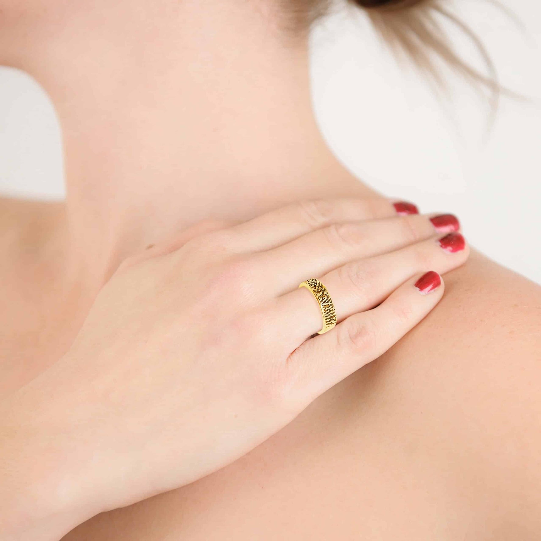 Gold Fingerprint Band Ring