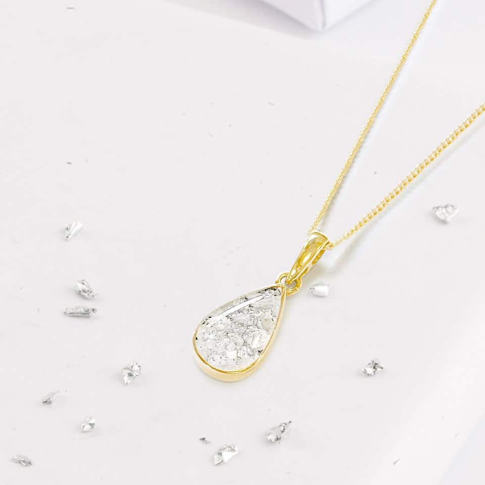 Gold Small Resin Teardrop Inlaid Memorial Pendant