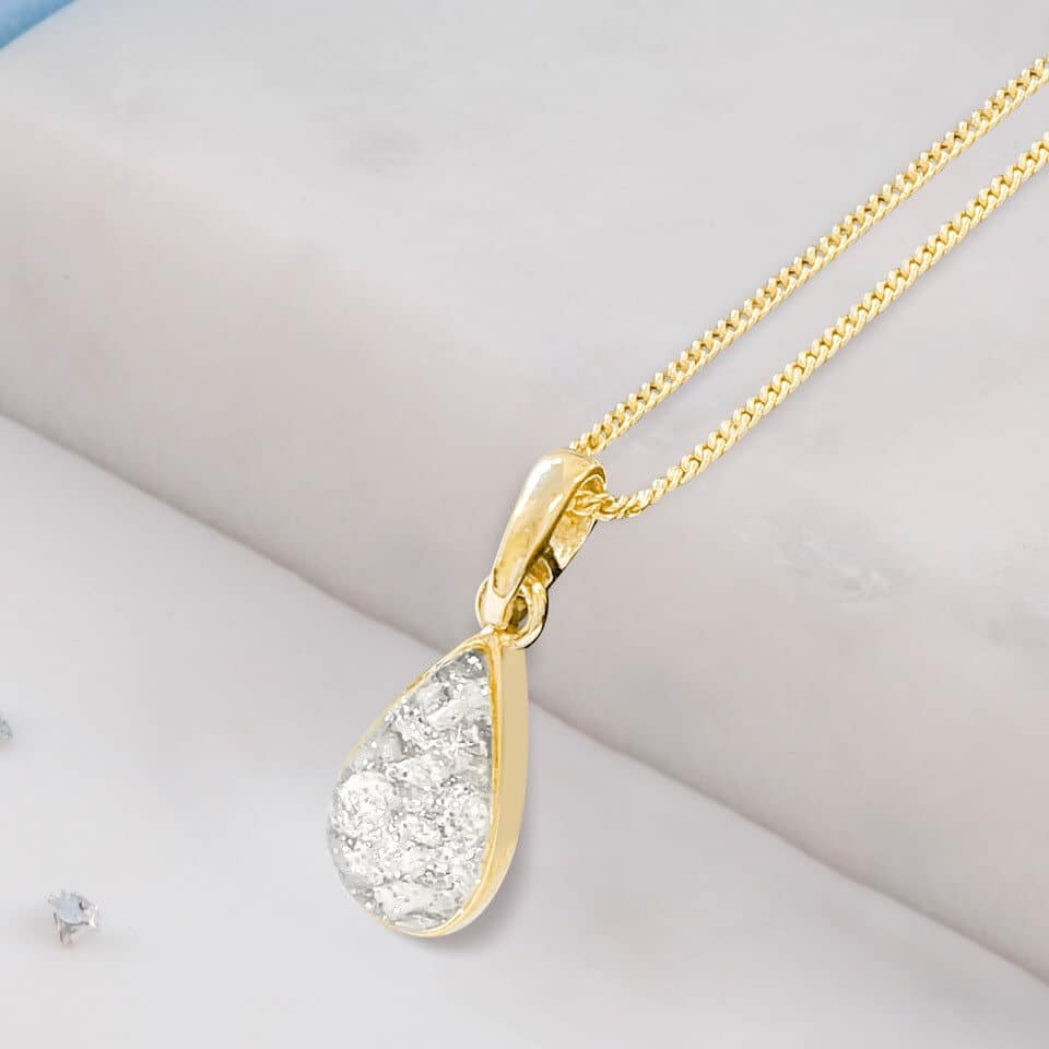 Gold Small Resin Teardrop Inlaid Memorial Pendant