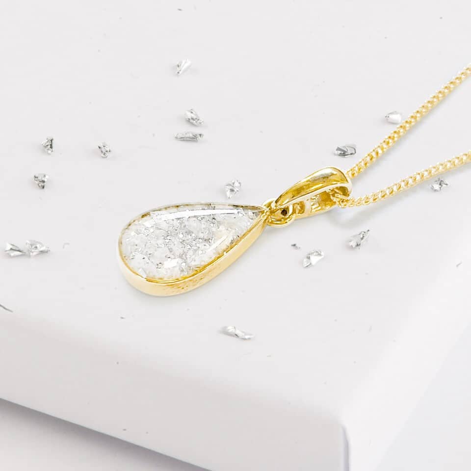 Gold Small Resin Teardrop Inlaid Memorial Pendant