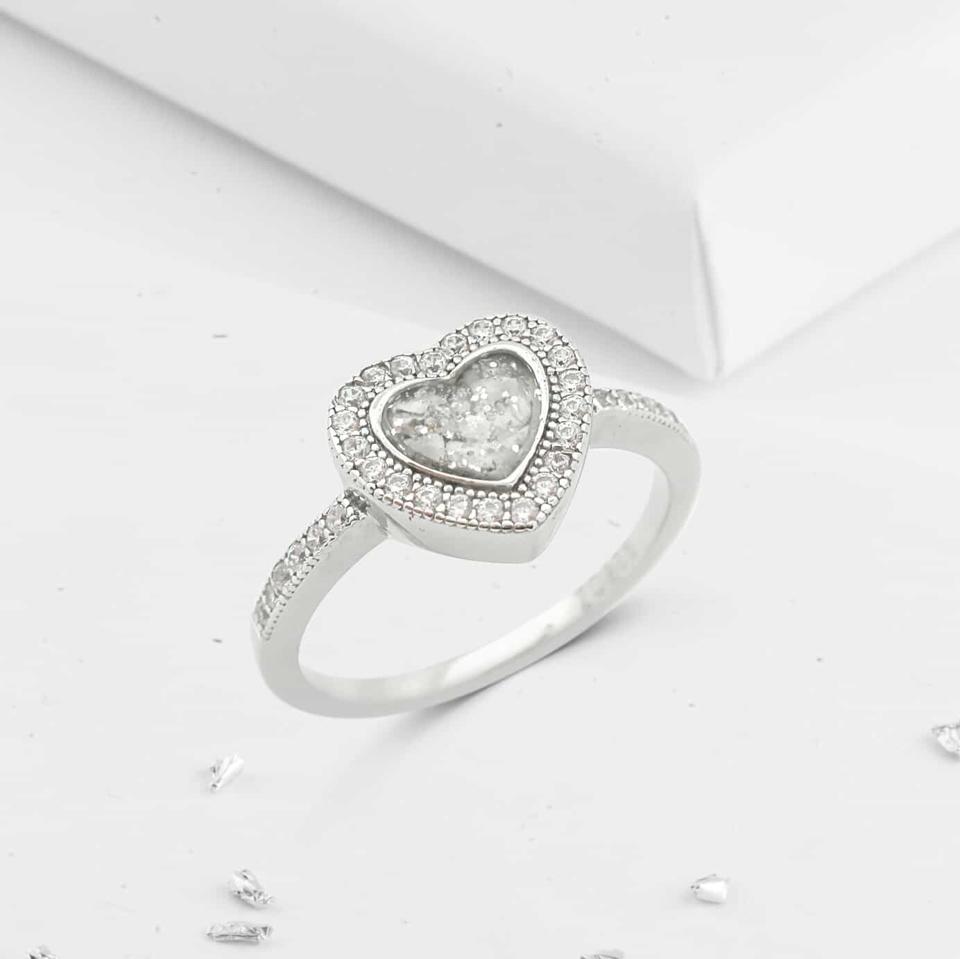 Heart crystal halo ashes or hair inlaid ring