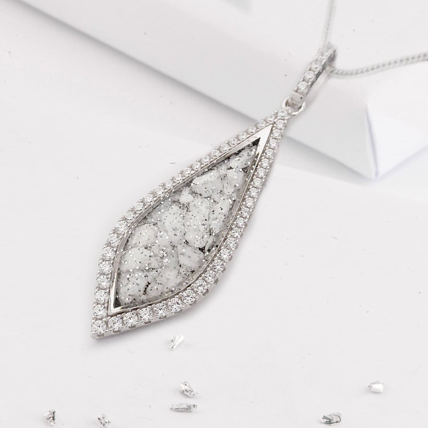 Large teardrop shaped ashes or hair crystal pendant