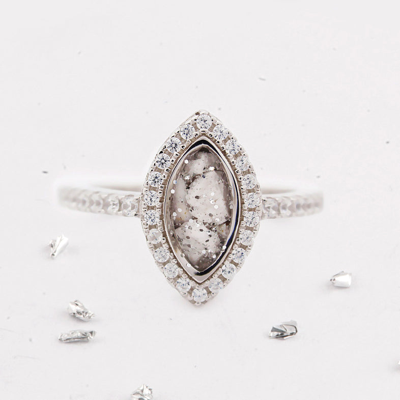 Marquise ashes or hair inlaid Crystal halo ring