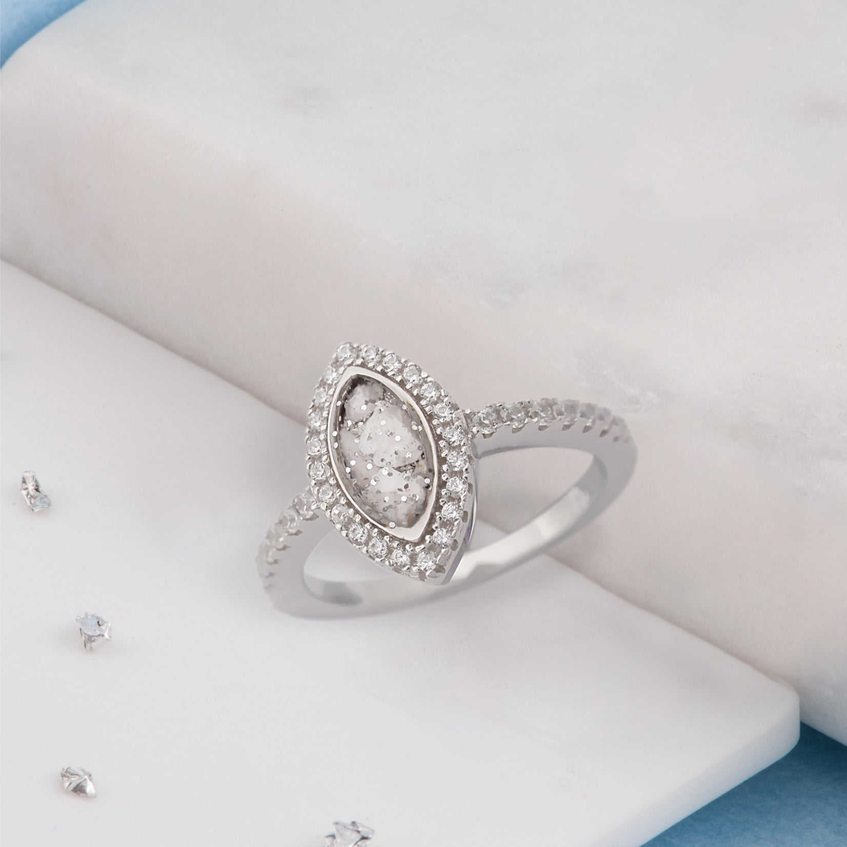 Marquise ashes or hair inlaid Crystal halo ring