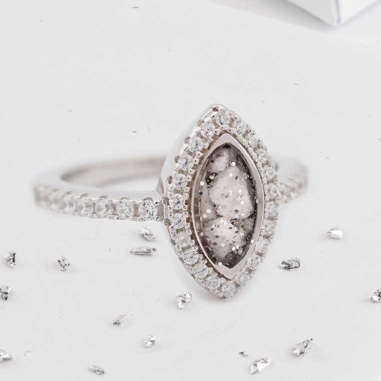 Marquise ashes or hair inlaid Crystal halo ring
