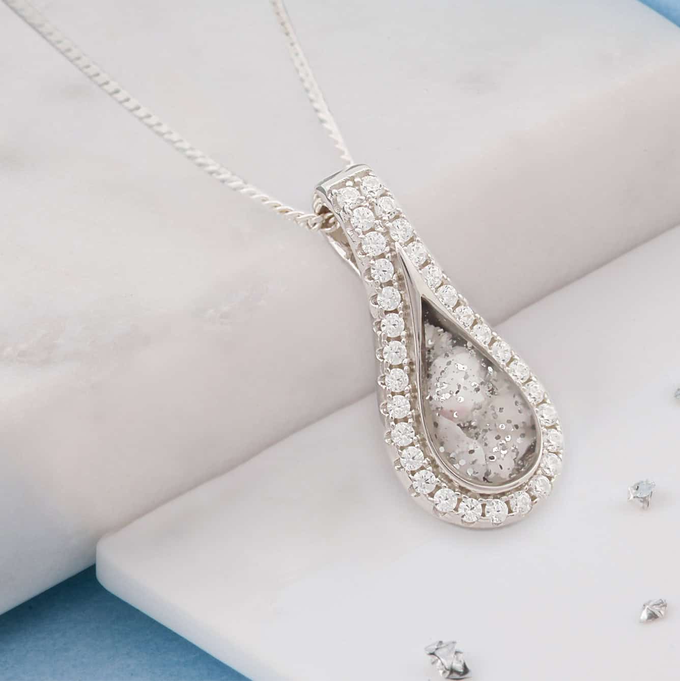 Medium teardrop ashes or hair crystal pendant