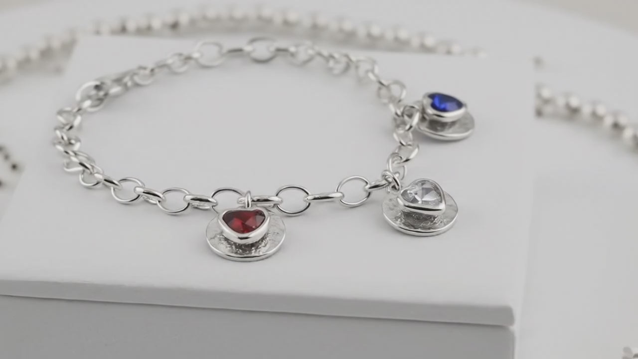 Ashes or Hair Memorial Birthstone Triple Disc Bracelet