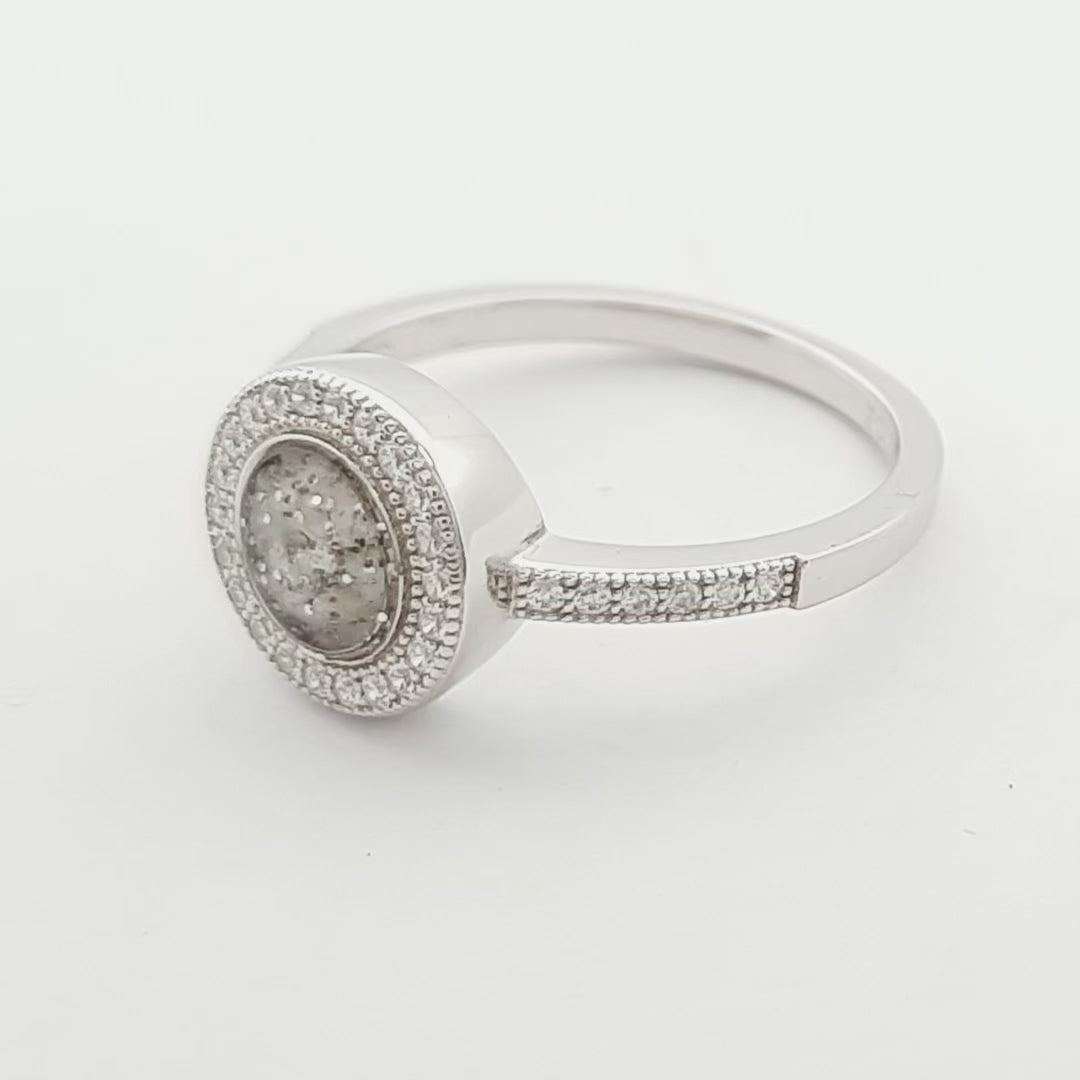 Round ashes or hair inlaid crystal halo ring