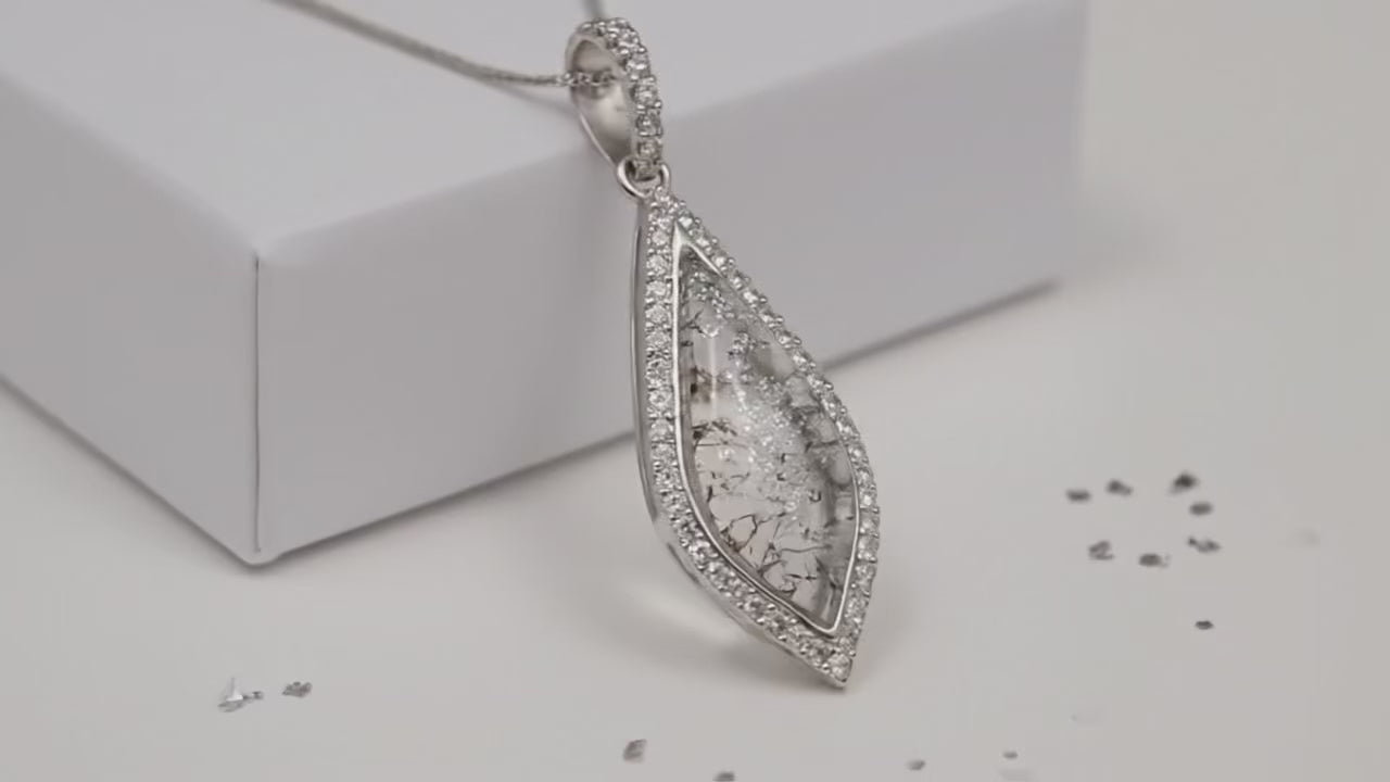 Large teardrop shaped ashes or hair crystal pendant