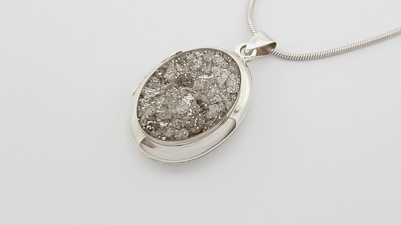 Sterling Silver Resin Oval Inlaid Memorial Locket