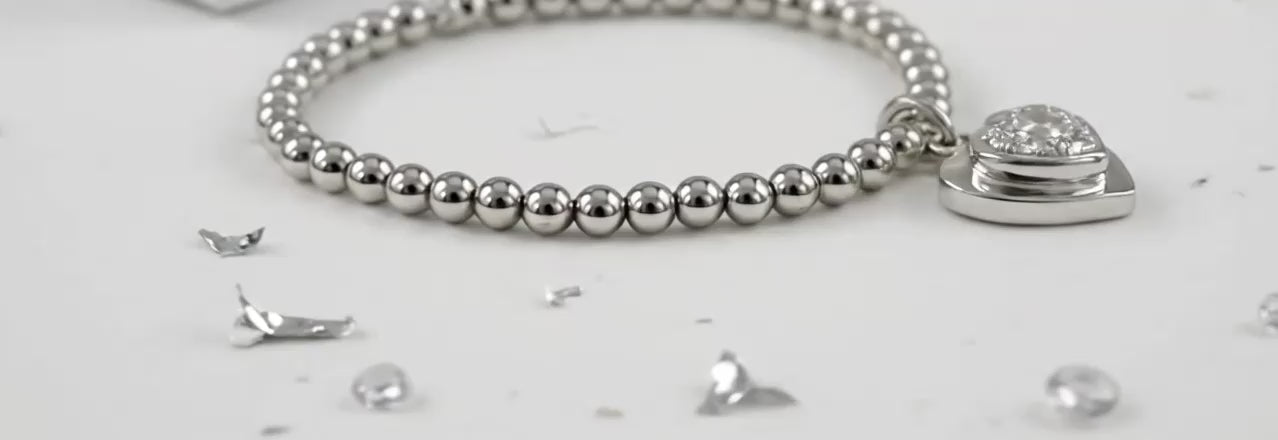 Ashes or Hair Imprinted Crystal Heart Bracelet