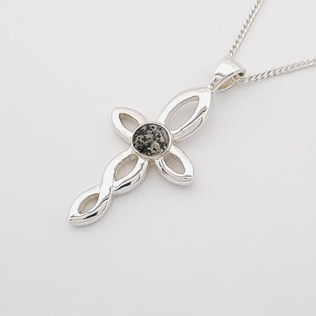 Sterling Silver Resin Inlaid Cross Memorial Pendant