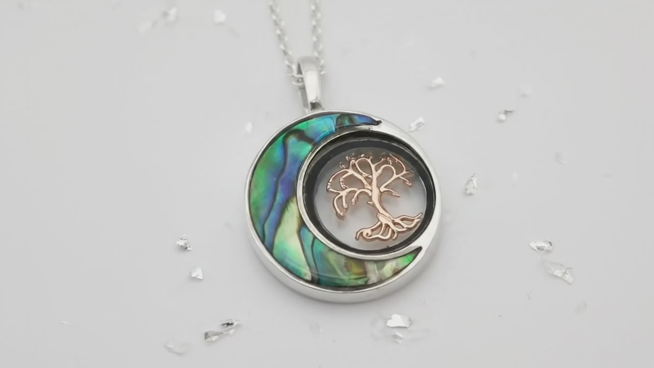 Ashes sterling silver abalone & rose gold tree of life urn pendant