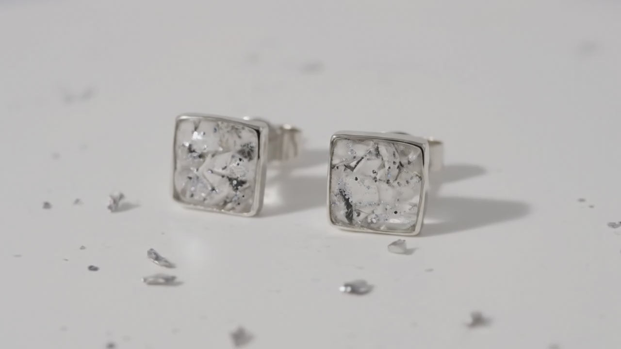 Small Sterling Silver Square Resin Inlaid Bezel Set Earrings