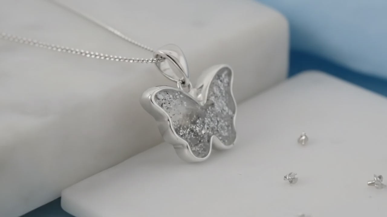 Ashes or hair sterling silver inlaid Butterfly pendant