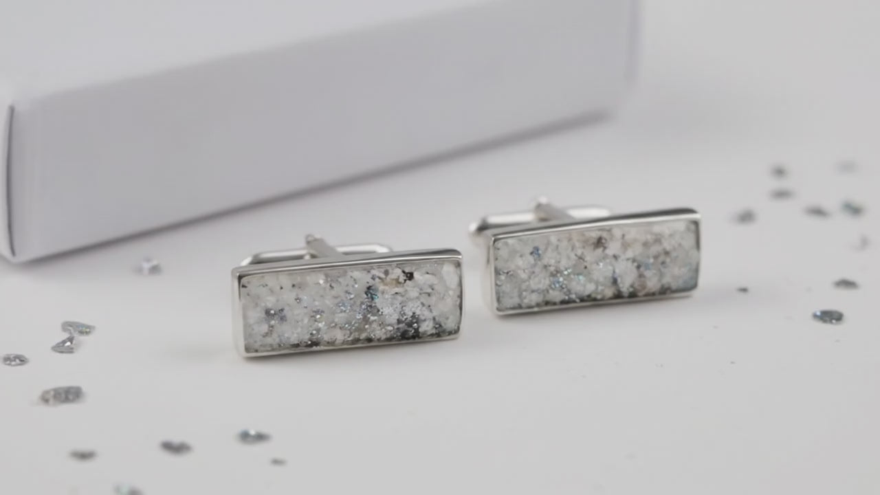Ashes Or Hair Encapsulated Resin And Glitter Oblong Cufflinks