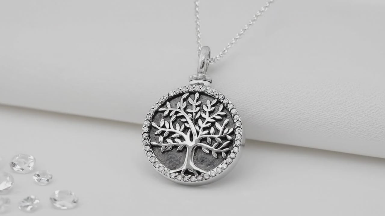 Sterling silver ashes or hair self fill crystal tree of life urn pendant