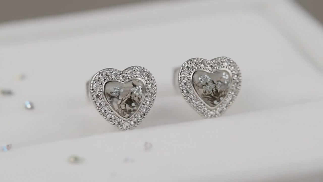 Ashes or hair small heart crystal stud earrings