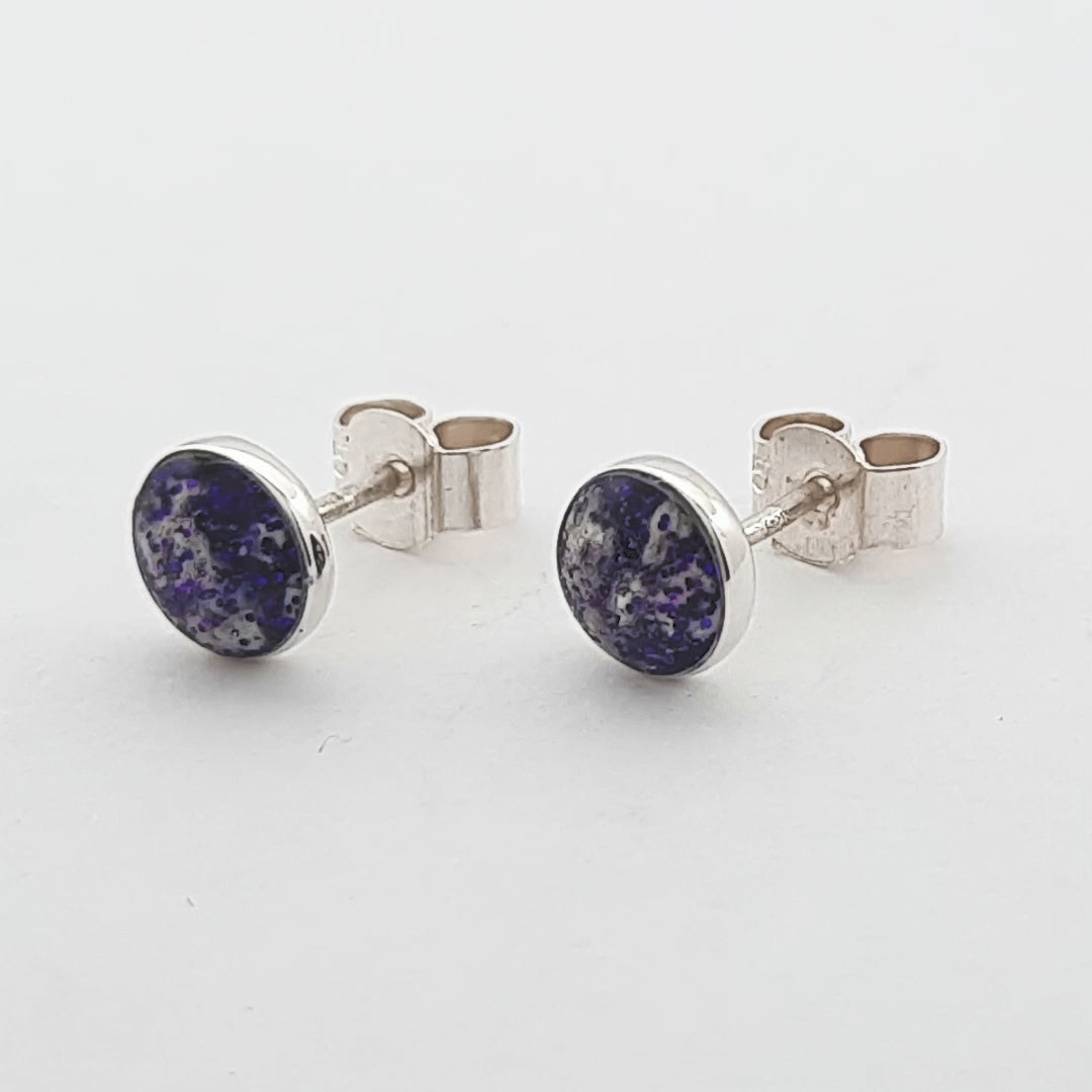 Small Sterling Silver Round Resin Inlaid Bezel Set Earrings