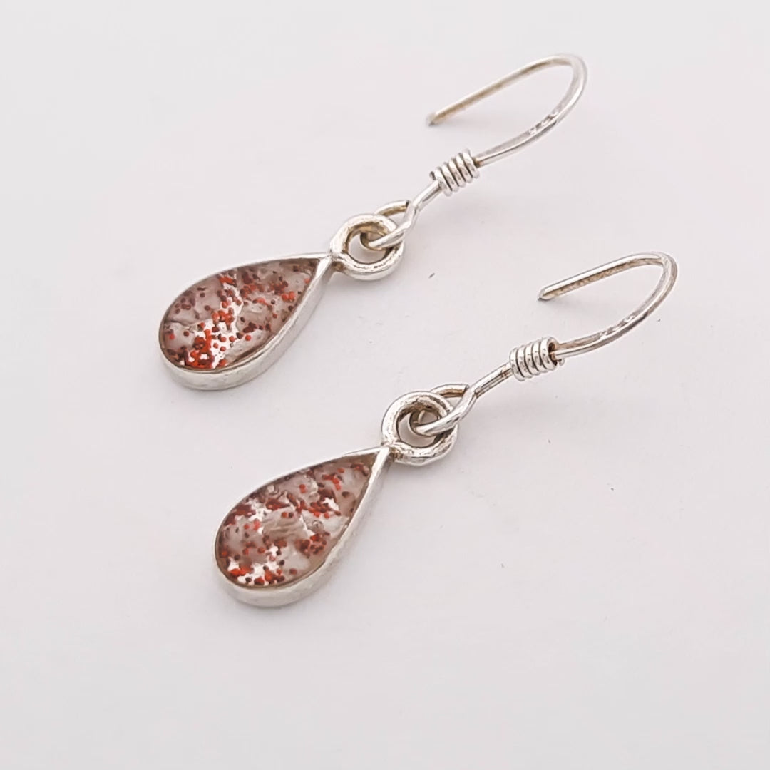 Sterling Silver Small Ashes Inlaid Teardrop Drop Earrings