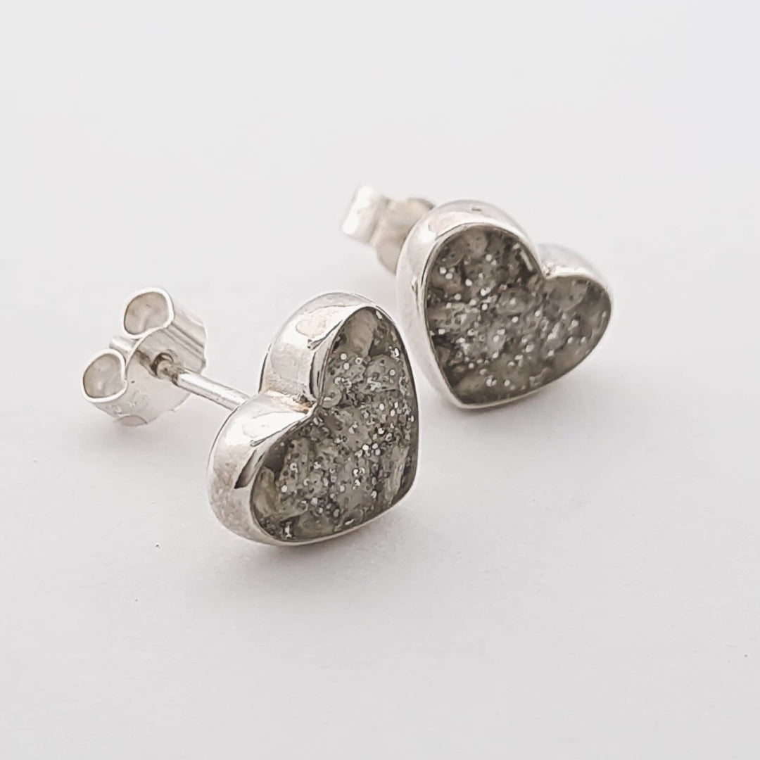 Ashes or Hair Resin Inlaid Heart Stud Earrings