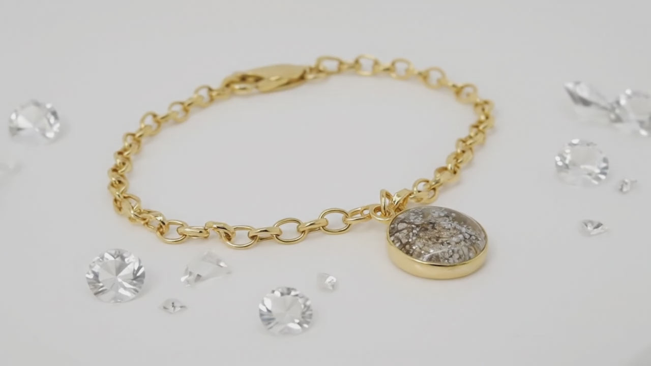 Ashes or Hair Memorial Round 9ct yellow gold Inlaid Charm Bracelet