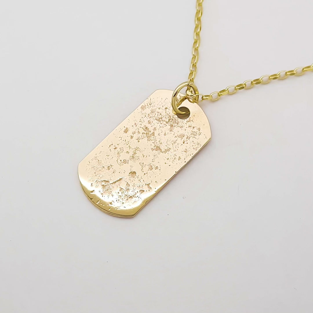 9ct Yellow Gold Single Ashes Or Hair Dog Tag And Belcher Chain