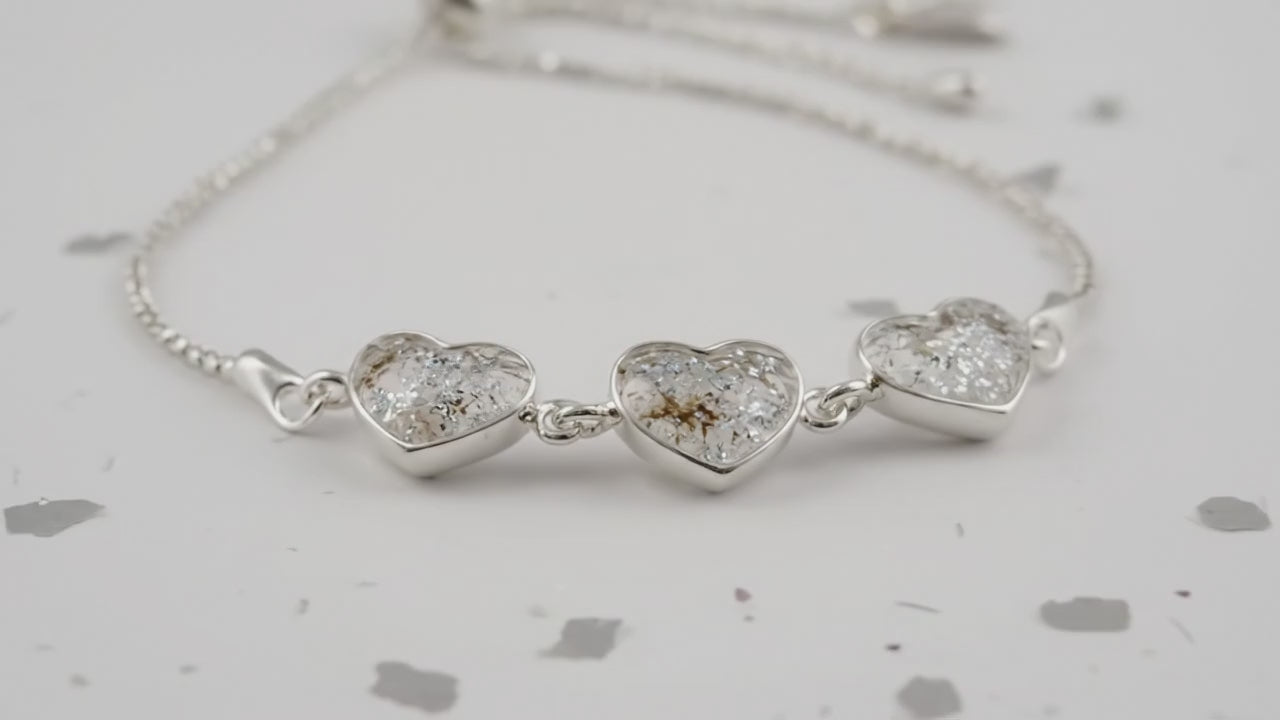 Ashes or Hair Memorial Triple Heart and Infinity Knot Bracelet