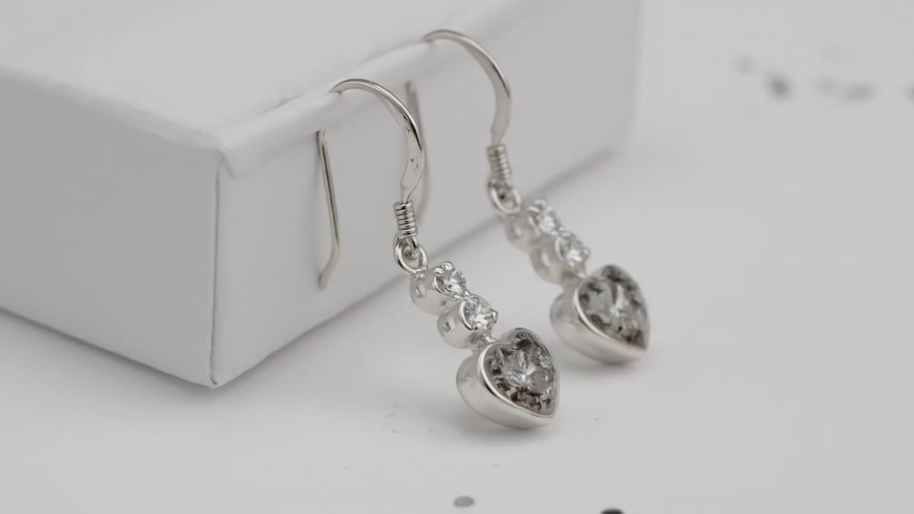 Ashes or hair crystal heart drop earrings