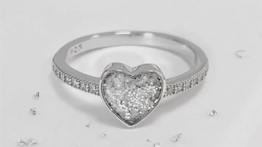 Small heart crystal ashes or hair inlaid ring