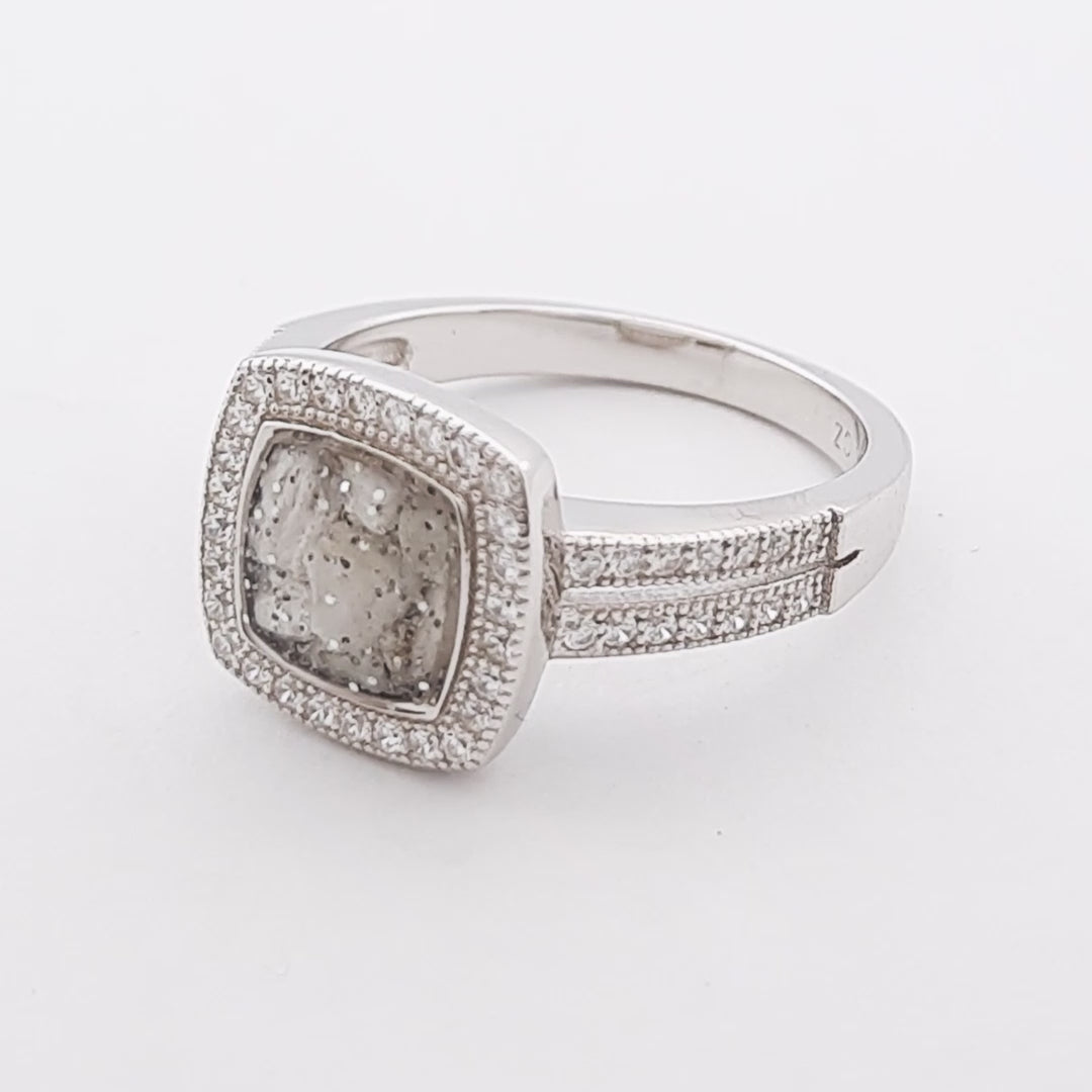 Square ashes or hair inlaid crystal halo ring