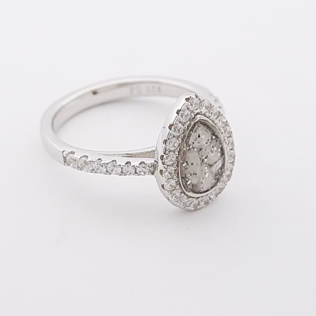 Teardrop crystal ashes or hair inlaid ring